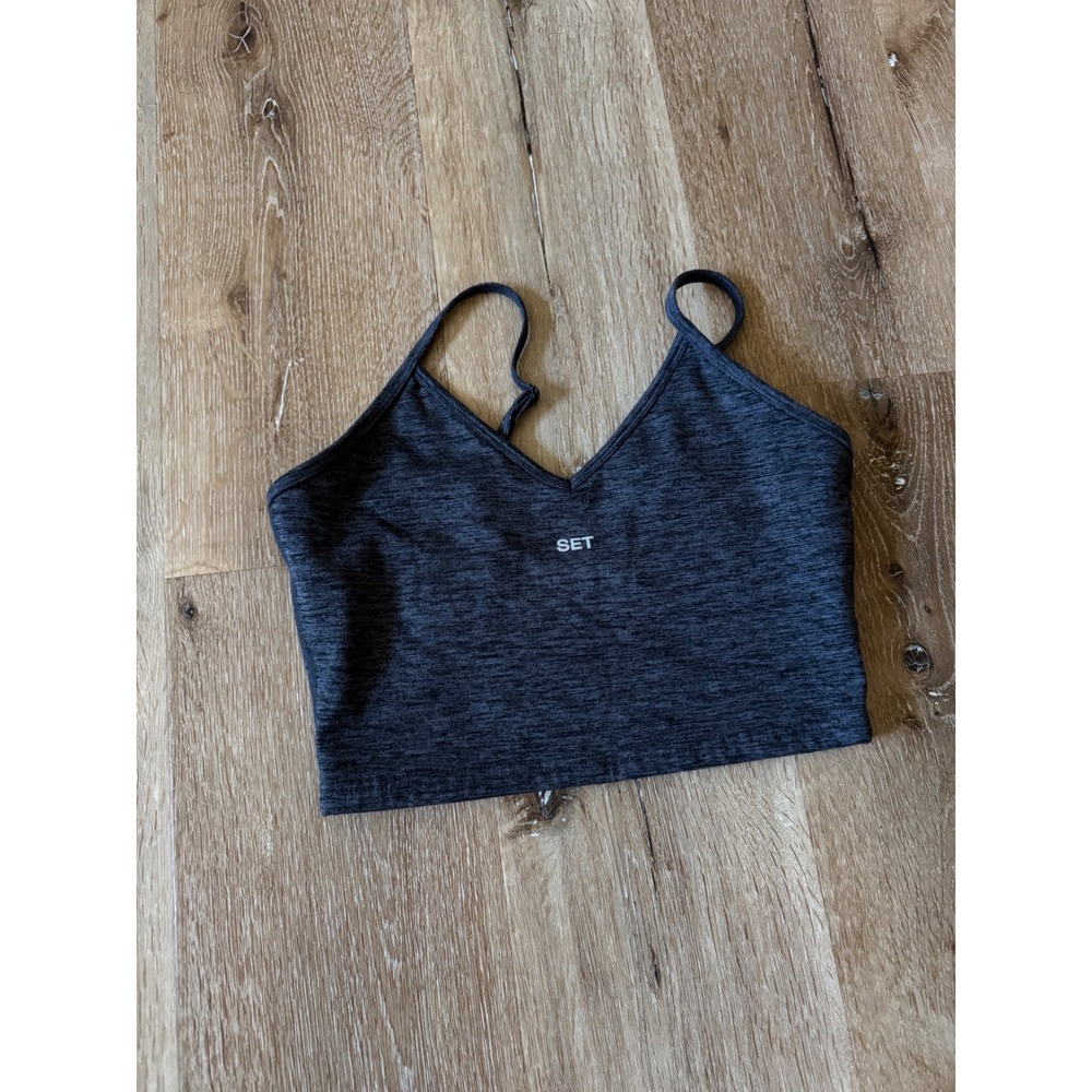SET Active FormCloud V-Neck Crop Top Charcoal Heather Grey‎ Size M